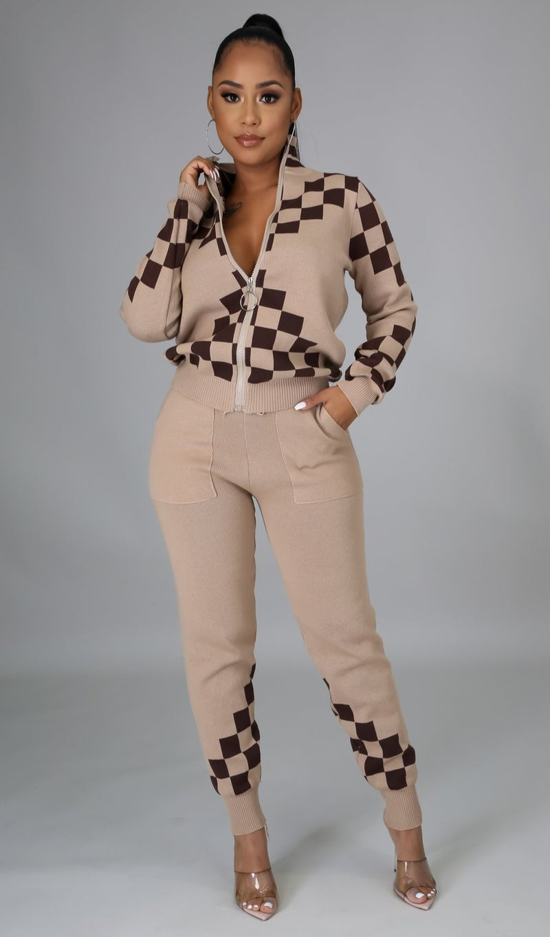 Blaze Knit Checker Jacket And Jogger Set