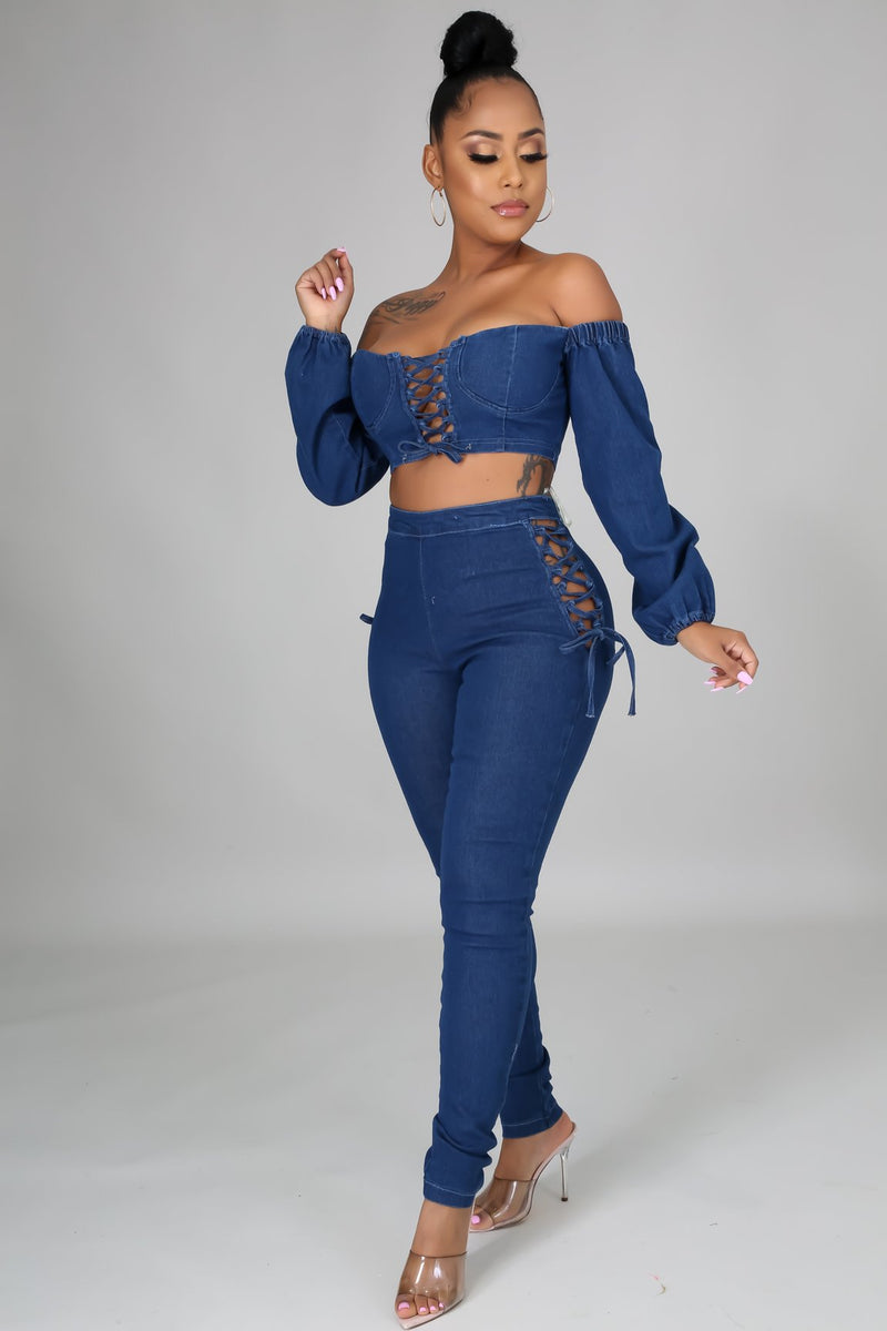Let's Flex Denim Crop Top And Pant Set